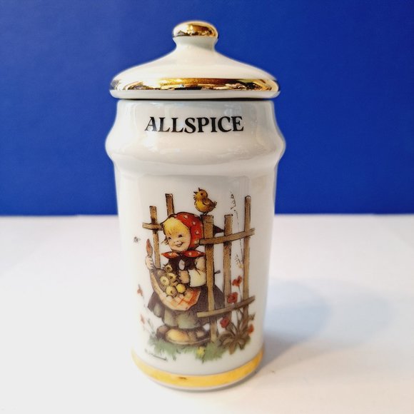 Vintage 1987 MJ Hummel Gold Trim Porcelain Spice Jars 4” Made In Japan Allspice - Picture 2 of 8